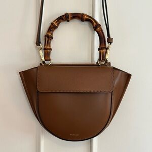 Wandler Brown Handbag with Bamboo Handle and removable leather strap